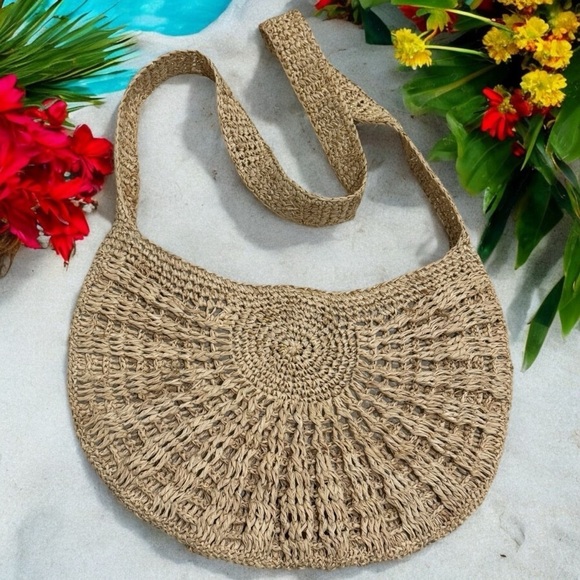 Ale by Alessandra Rafia Straw Medium Size Purse Long Strap Linen Like Interior - Picture 1 of 8